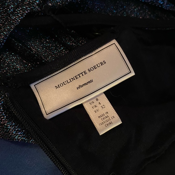 Moulinette Souers Anthropologie metallic shimmer evening dress blue black sz 0 - Picture 7 of 11